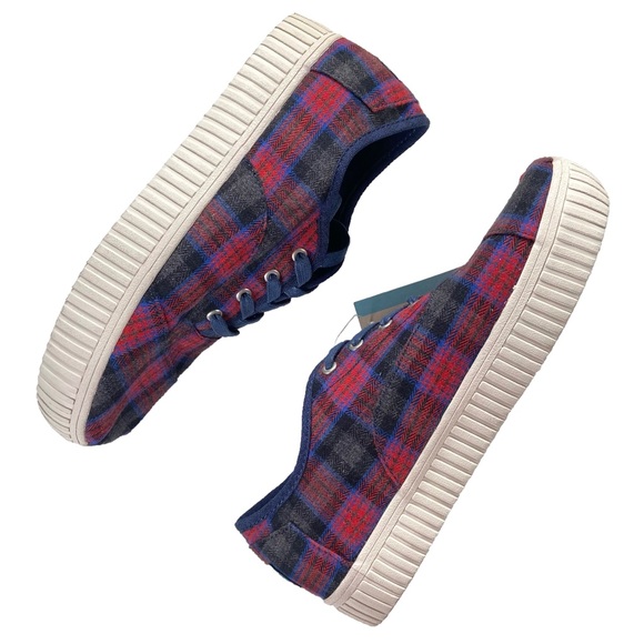 NEW Toms Shoes Womens Size 6 Cordones Indio Sneakers Navy + Red Crosshatch Plaid - Picture 8 of 14